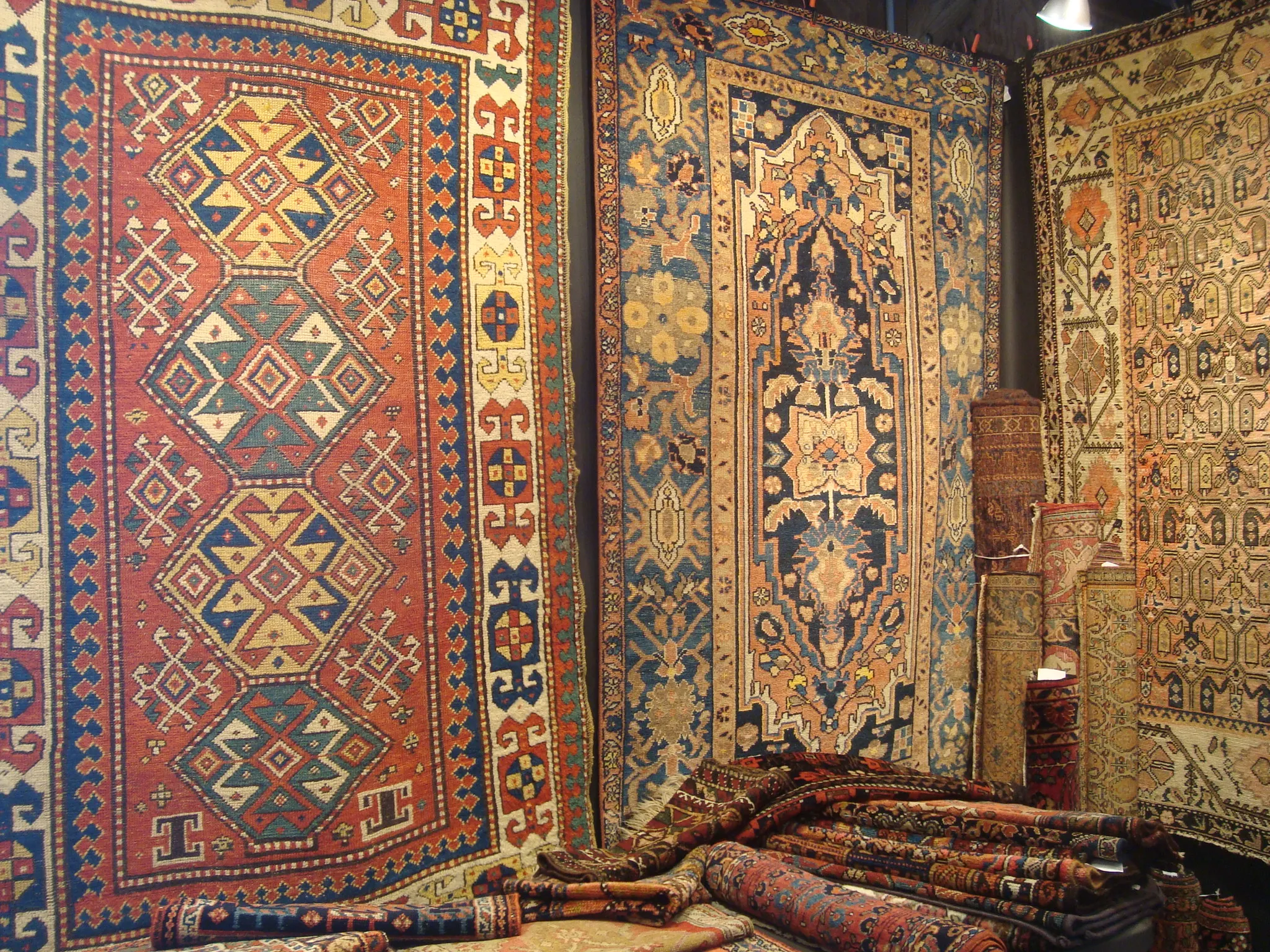 Vintage Turkoman tribal rug with traditional octagonal gul motifs