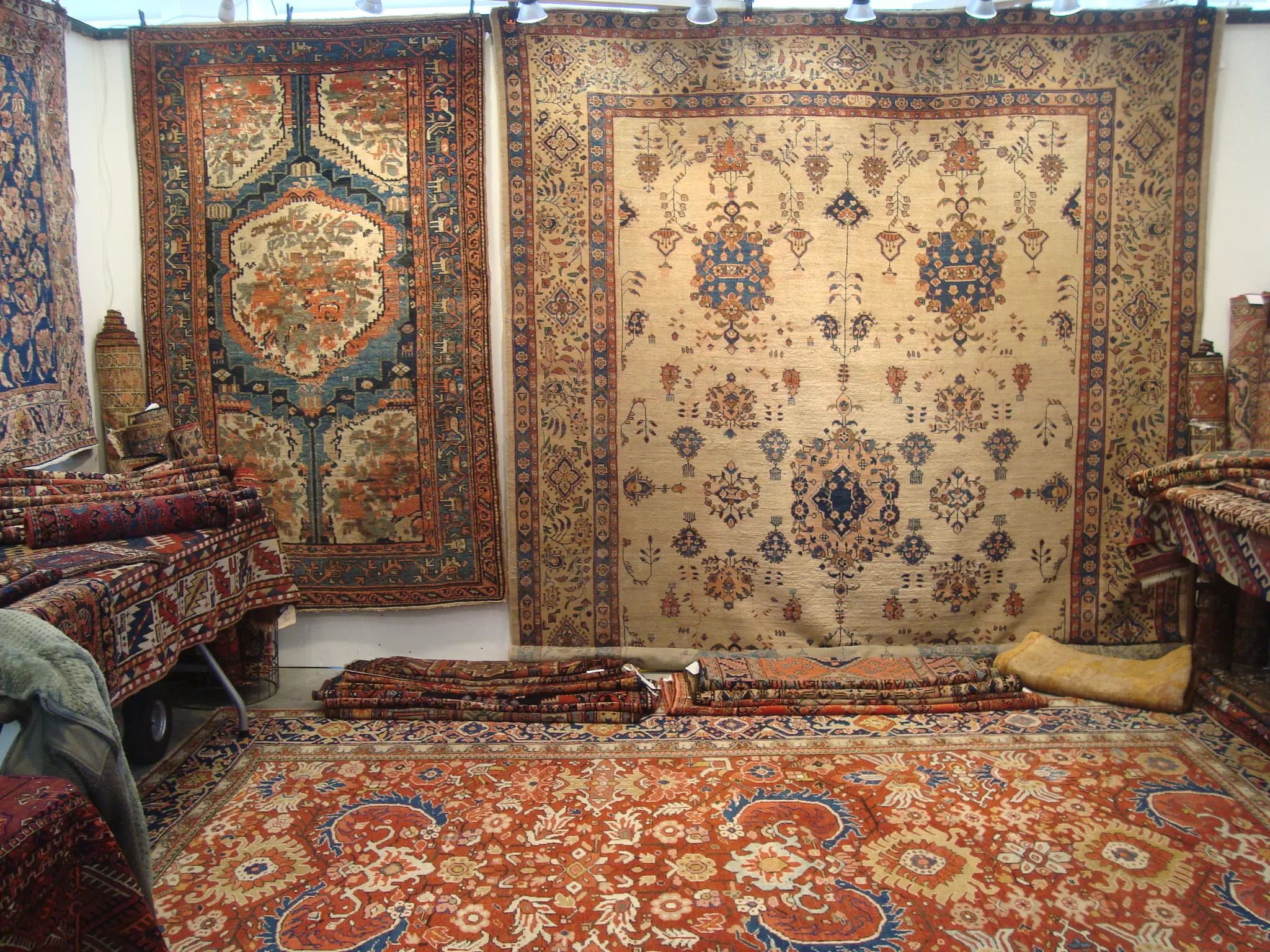 Hand-woven Turkish carpet displaying classic paisley and floral patterns