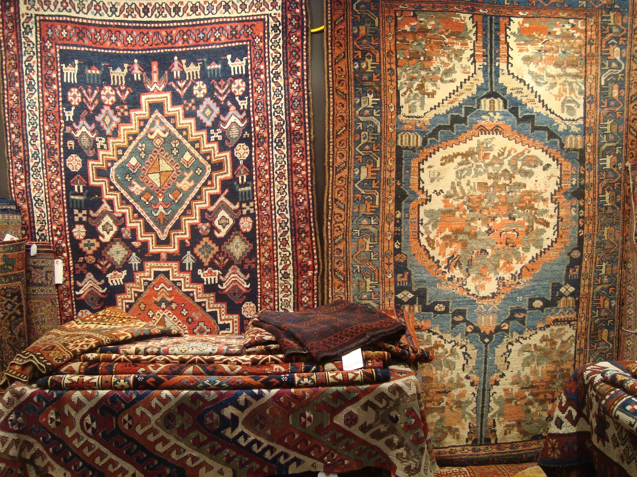 Traditional Persian village rug with tree of life motif and animal figures
